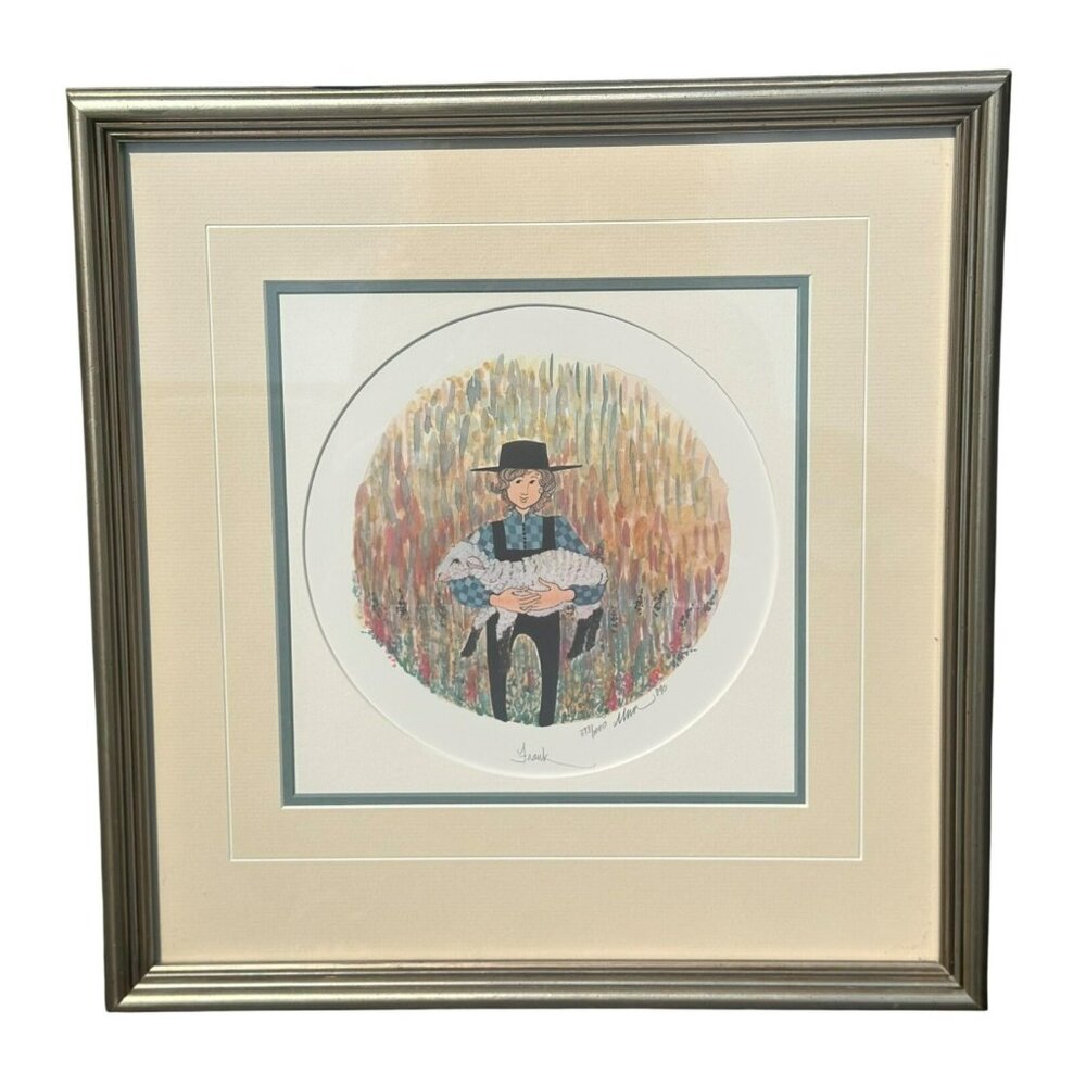 VTG P. Buckley Moss‎ Signed Art Print Amish Boy Lamb Framed Limited Edition COA